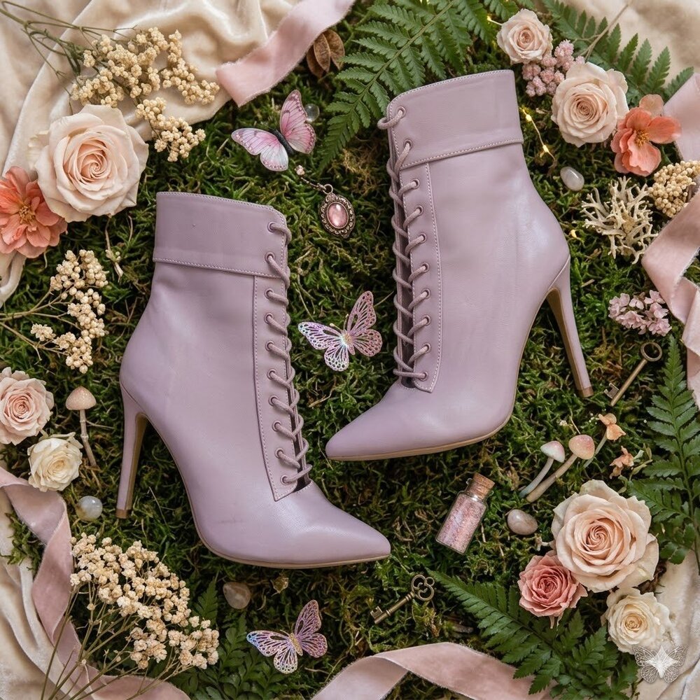 Cottagecore Blush/Pink Laced Heeled Booties